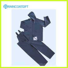 Men′s PVC/poliéster/PVC 2PCS Rainsuit com calças jardineiras